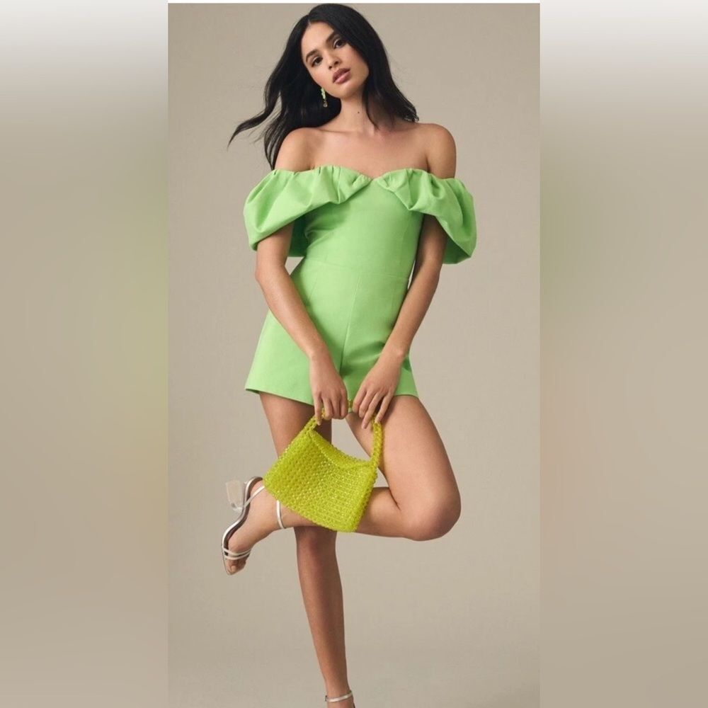 Elliatt Lyric Lime Green Off Shoulder Ruffle Romper NWT Wedding Guest Small